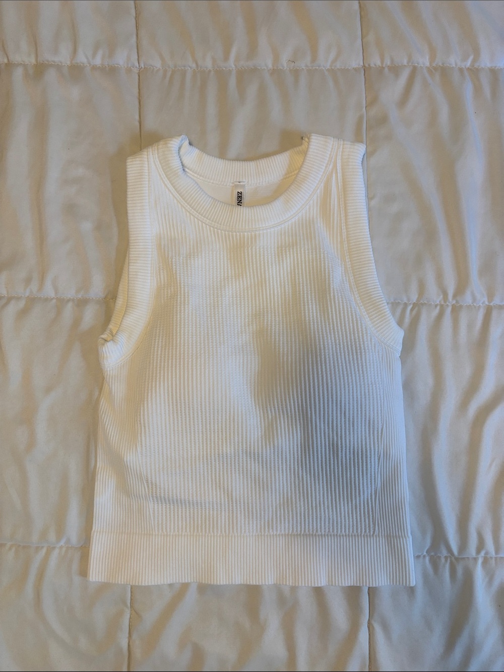 White Ribbed Sleeveless Tank Top
